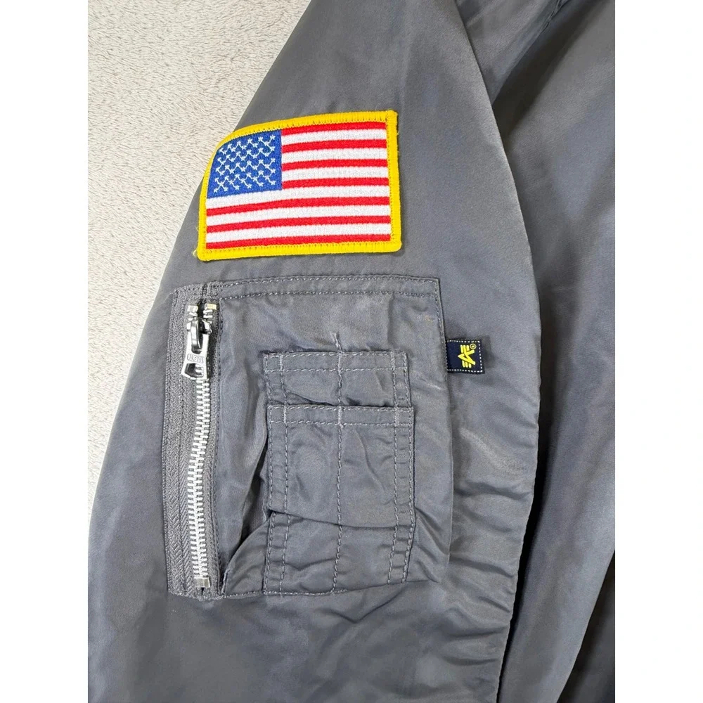Alpha Industries NASA MA-1 Bomber Jacket Gunmetal Grey Mens Large Space Shuttle